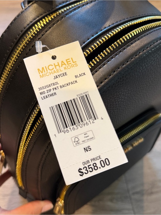 Michael Kors Jaycee MD Zip Pocket Leather Backpack Black NWT Gold Hardware main image 6